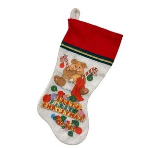 Vintage Felt Baby's First Christmas Stocking Teddy Bear